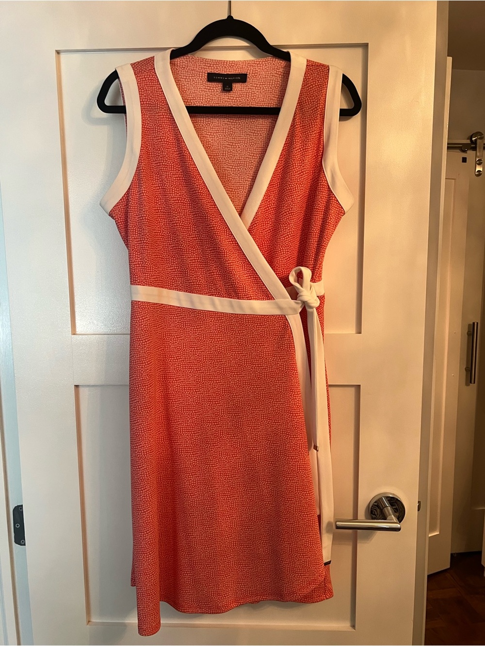 Tommy Hilfiger Coral Wrap Dress with White Trim